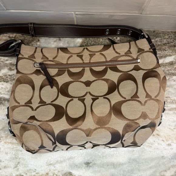 COACH K1176 F15067 Signature C Logo Jacquard Brown Shoulder Bag Purple Lining - Picture 12 of 14